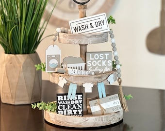 BUNDLE // Laundry Room Themed Tiered Tray Decor // Laundry Themed Signs // Tiered Tray Decor // Laundry Themed Tiered Tray Decor