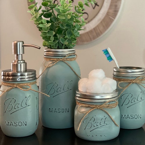 Rustic Mason Jar Bathroom Set - Etsy