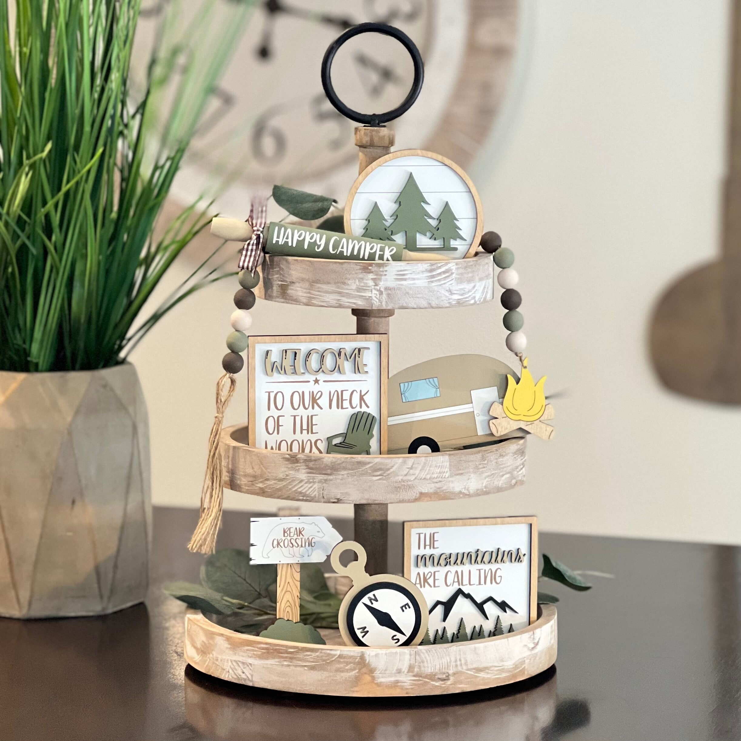 BUNDLE // Camping Tiered Tray Decor // Woodland Themed Signs // Cabin ...