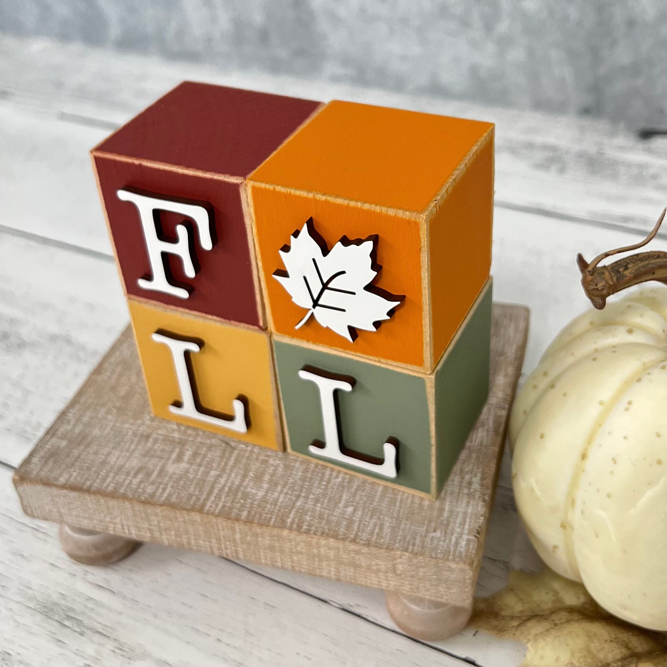 SET // Fall Stacking Wooden Blocks // Fall Tiered Tray Decor // Autumn ...