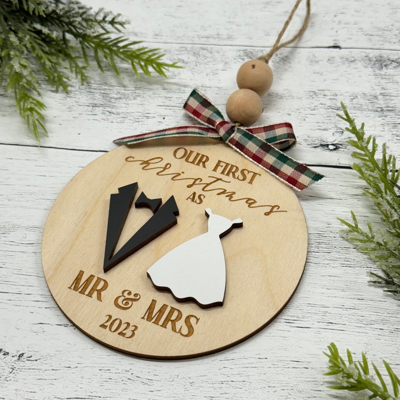Mr & Mrs Christmas Tree Ornament // Newlywed Christmas Ornament // First Christmas Married Ornament // New Couple Christmas Ornament image 4