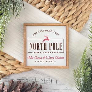 Mini Framed Christmas Sign // North Pole Bed & Breakfast Sign // Mini Christmas Sign // Framed Christmas Sign // Wood Framed Tier Tray Sign