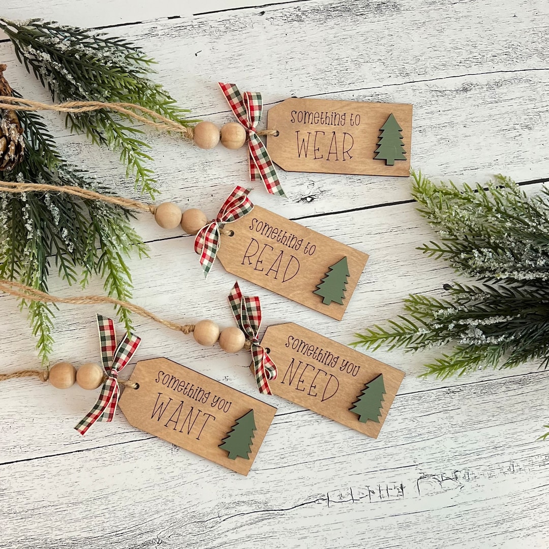 Christmas Wooden Gift Tags // Something You Wear Want Need Read Tags // Wooden Gift Tags