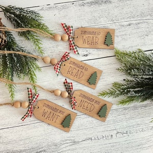 Christmas Wooden Gift Tags // Something You Wear Want Need Read Tags // Wooden Gift Tags // Reusable Gift Tags // Set Of 4 Christmas Tags