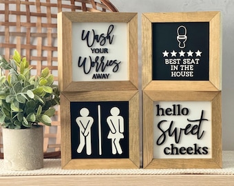 Mini Framed Bathroom Sign // Bathroom Wall Decor // Bathroom Shelf Decor // Funny Bathroom Signs // Bathroom Wall Art // Bathroom Shelf Sign
