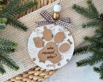 Enfeite Quem Resgatou Quem // Enfeite de Pata de Cachorro // Presente para Adoção de Animais de Estimação // Enfeite de Cachorro Resgatado // Decoração de Natal para Amantes de Animais