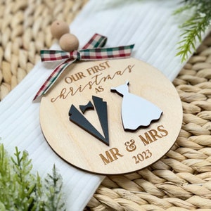 Mr & Mrs Christmas Tree Ornament // Newlywed Christmas Ornament // First Christmas Married Ornament // New Couple Christmas Ornament image 2