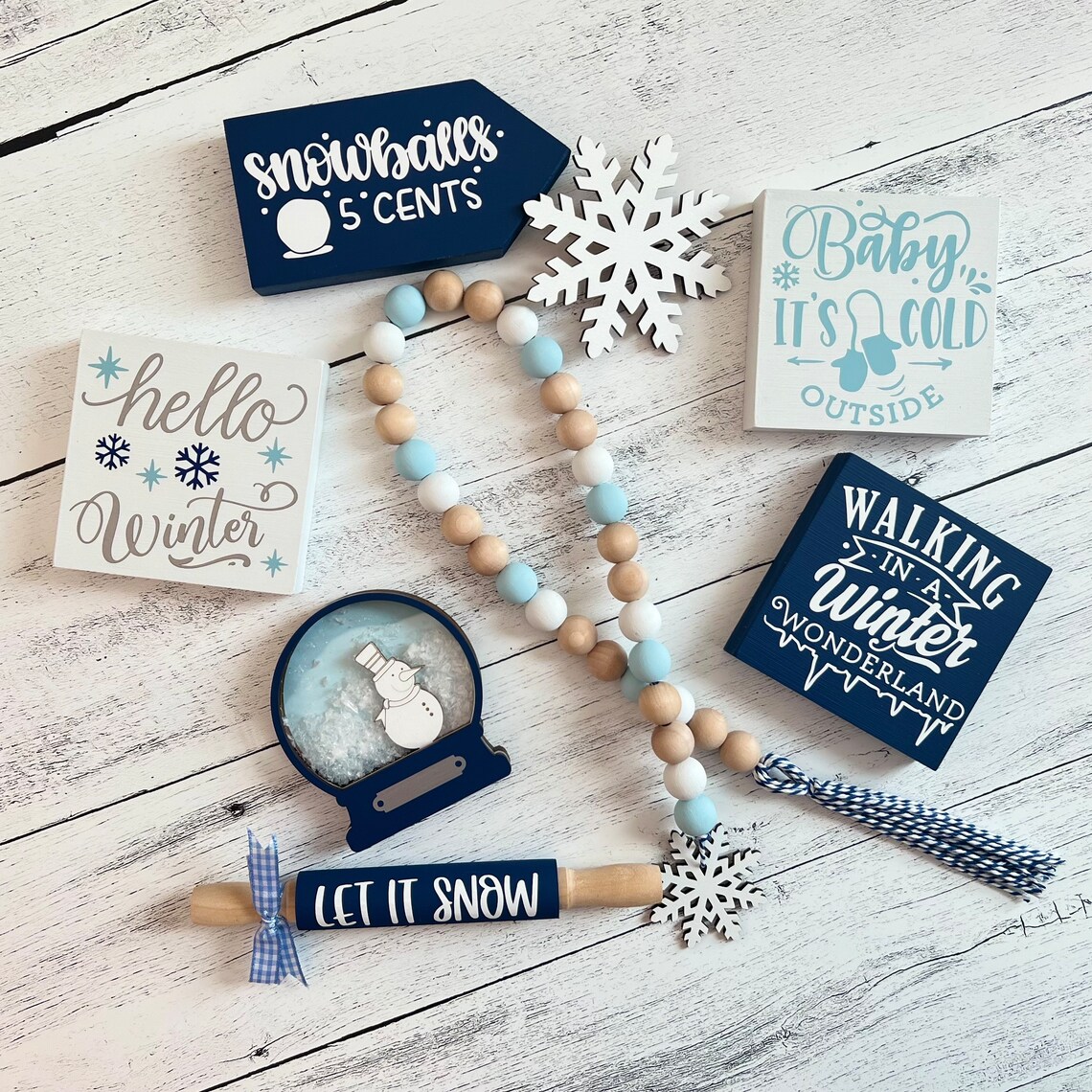 BUNDLE // Winter Themed Tier Tray Decor // Snow Themed Tiered Etsy