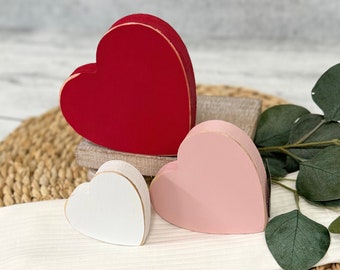 Chunky Wood Heart Shelf Sitter // Valentine's Day Tiered Tray Decor // Valentine's Day Wooden Heart Cutout // Valentine's Shelf Decor