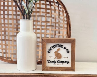 Wood Framed Cottontail & Co Sign // Easter Shelf Decor // Rustic Bunny Wall Sign // Spring Farmhouse Mantel Decoration