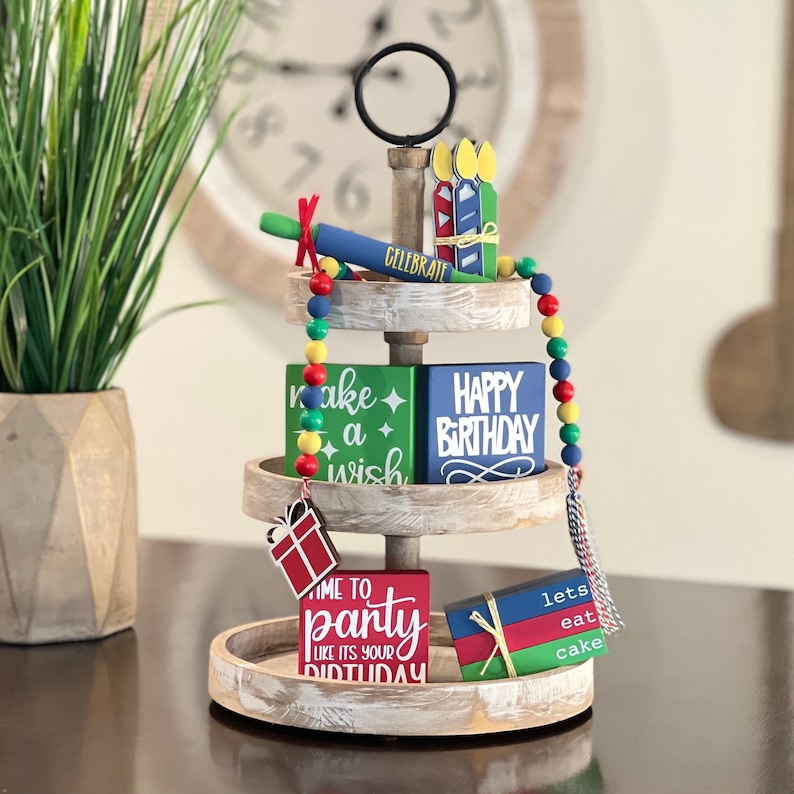 BUNDLE // Birthday Themed Tiered Tray Decor // Birthday Tiered Etsy