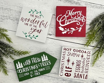 Tiered Tray Signs // Christmas Themed Signs // Wood Signs // Tiered Tray Decor // Christmas Decor // Christmas Shelf Sitter Signs