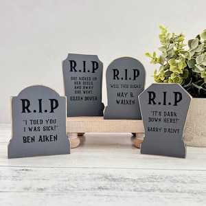 Wooden Tombstone Shelf Sitter // Chunky Wooden Gravestone // Halloween Tiered Tray Decor // Halloween Mantel Decor // Halloween Table Decor