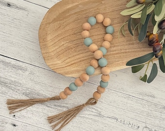 Sage & Natural Wooden Bead Garland // Farmhouse Beads // Tiered Tray Decor // Farmhouse Home Decor // Farmhouse Decorative Wood Bead Garland