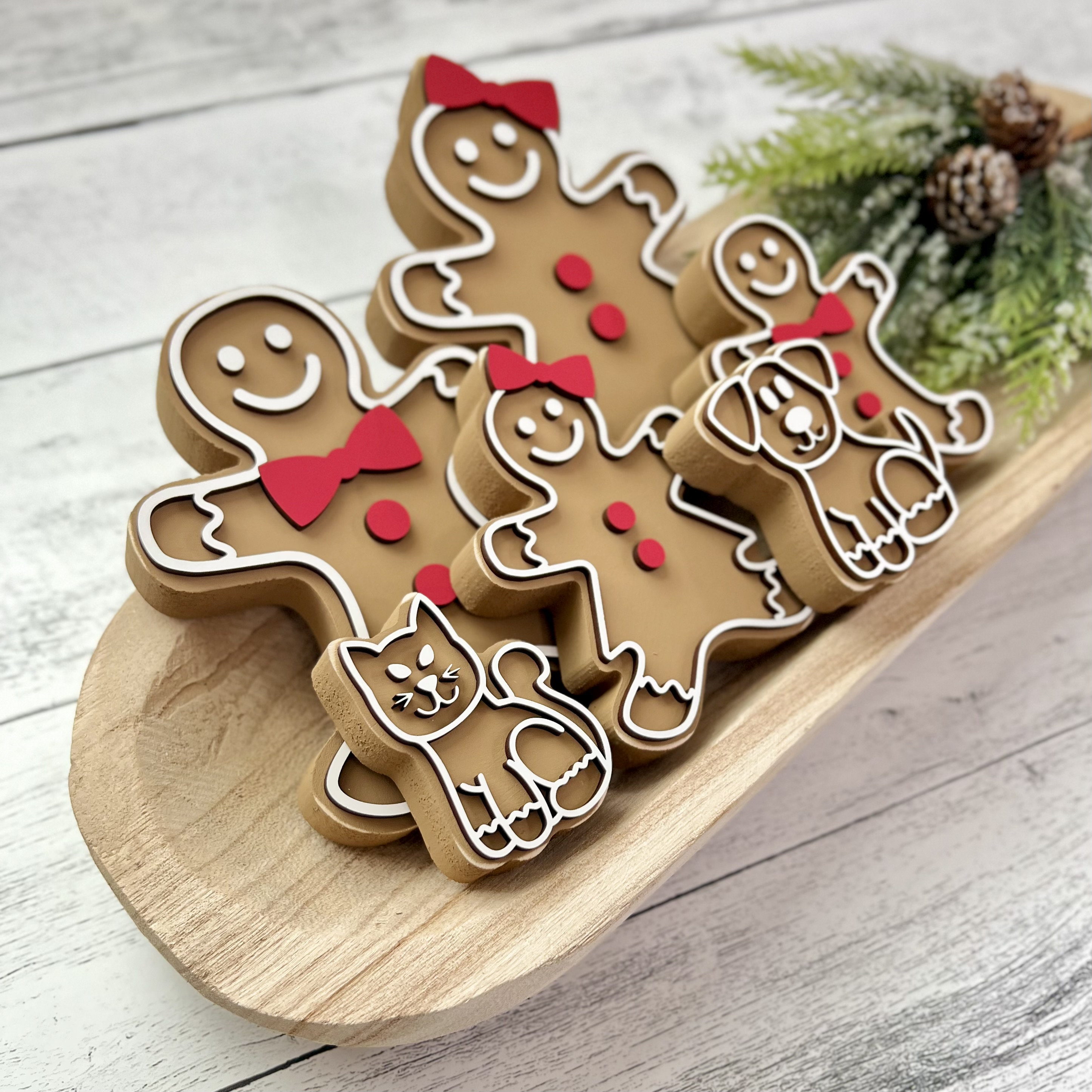 Wooden Gingerbread Family Shelf Sitter // Chunky Wood Gingerbread ...