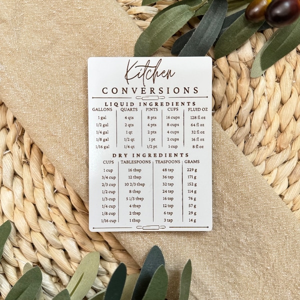 Kitchen Conversion Refrigerator Magnet // Kitchen Measurement Magnet // Kitchen Conversion Reference Chart For Baking And Cooking