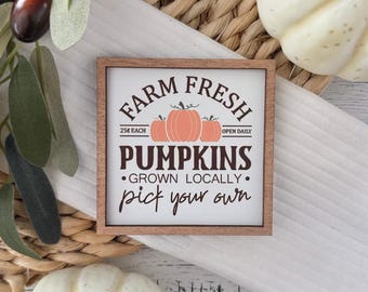 Mini Framed Fall Sign // Farm Fresh Pumpkins // Mini Autumn Sign // Mini Pumpkin Themed Sign // Fall Themed Sign // Framed Tier Tray Sign