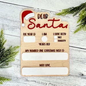 Dear Santa Dry Erase Schild // Erstes Weihnachtsschild // Kinderweihnachts-Foto-Requisite // Weihnachten Wish List Reusable Sign // Holiday Photo Prop