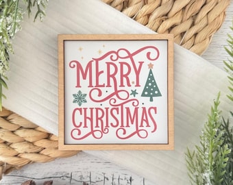 Mini Framed Christmas Sign // Merry Christmas Sign // Mini Christmas Sign // Wooden Framed Christmas Sign // Wood Framed Tier Tray Sign