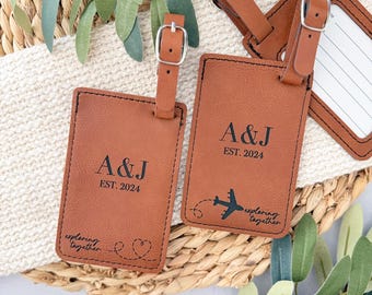 Personalized Luggage Tag Set for Couples // Custom Initial Travel Tags // Engraved Leather Luggage Tags // Wedding Gift // Honeymoon Gift