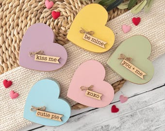 Chunky Wooden Conversation Heart Decor // Valentine's Day Tiered Tray Heart // Valentine Shelf Sitter // Farmhouse Valentine's Day Decor
