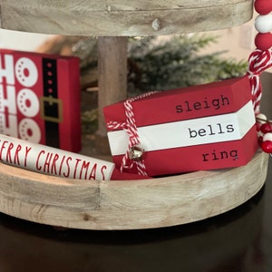 Mini Tier Tray Books // Christmas Themed Mini Book Stack // Christmas Decor // Wooden Books // Tiered Tray Decor // Holiday Tier Tray Decor