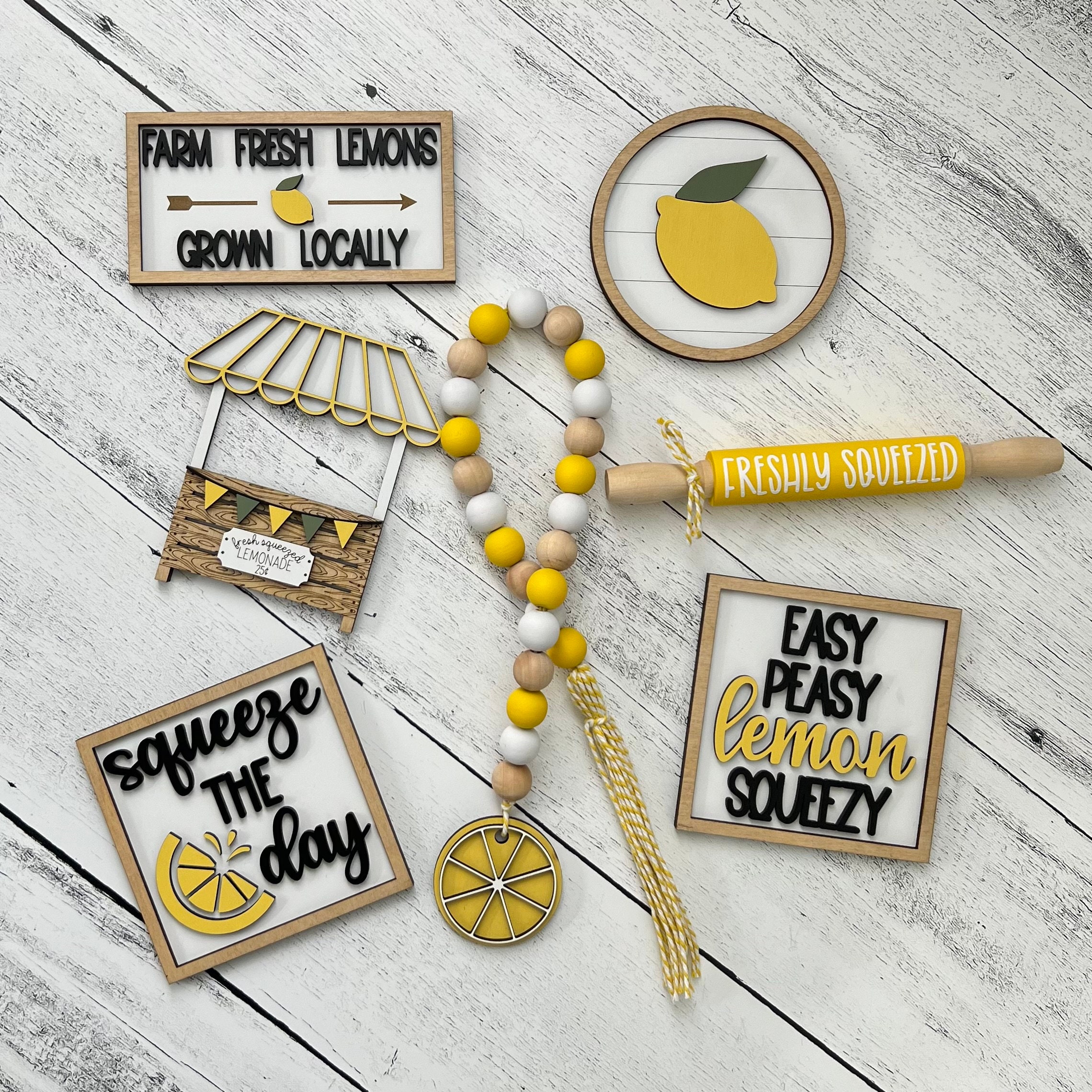 BUNDLE // Lemon Themed Tiered Tray Decor // Lemon Themed Signs Etsy