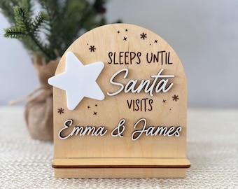 Sleeps Bis Santa Visits Schild // Personalisierter Weihnachts-Countdown // Weihnachtsschild aus Holz mit Ständer // Weihnachtsdeko für die Familie