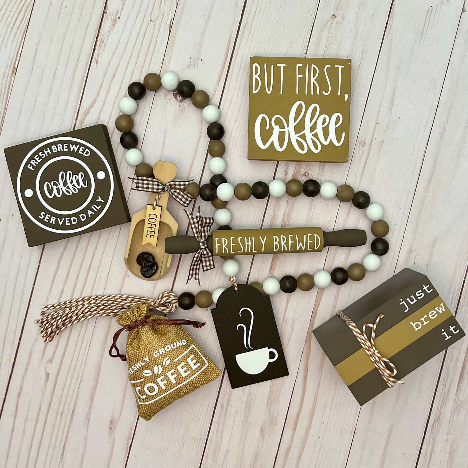 BUNDLE // Coffee Themed Tiered Tray Decor // Coffee Themed Etsy