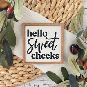 Mini Framed Bathroom Themed Sign // Hello Sweet Cheeks // Mini Bathroom Sign // Mini Bathroom Sign // Miniature Wood Framed Tier Tray Sign