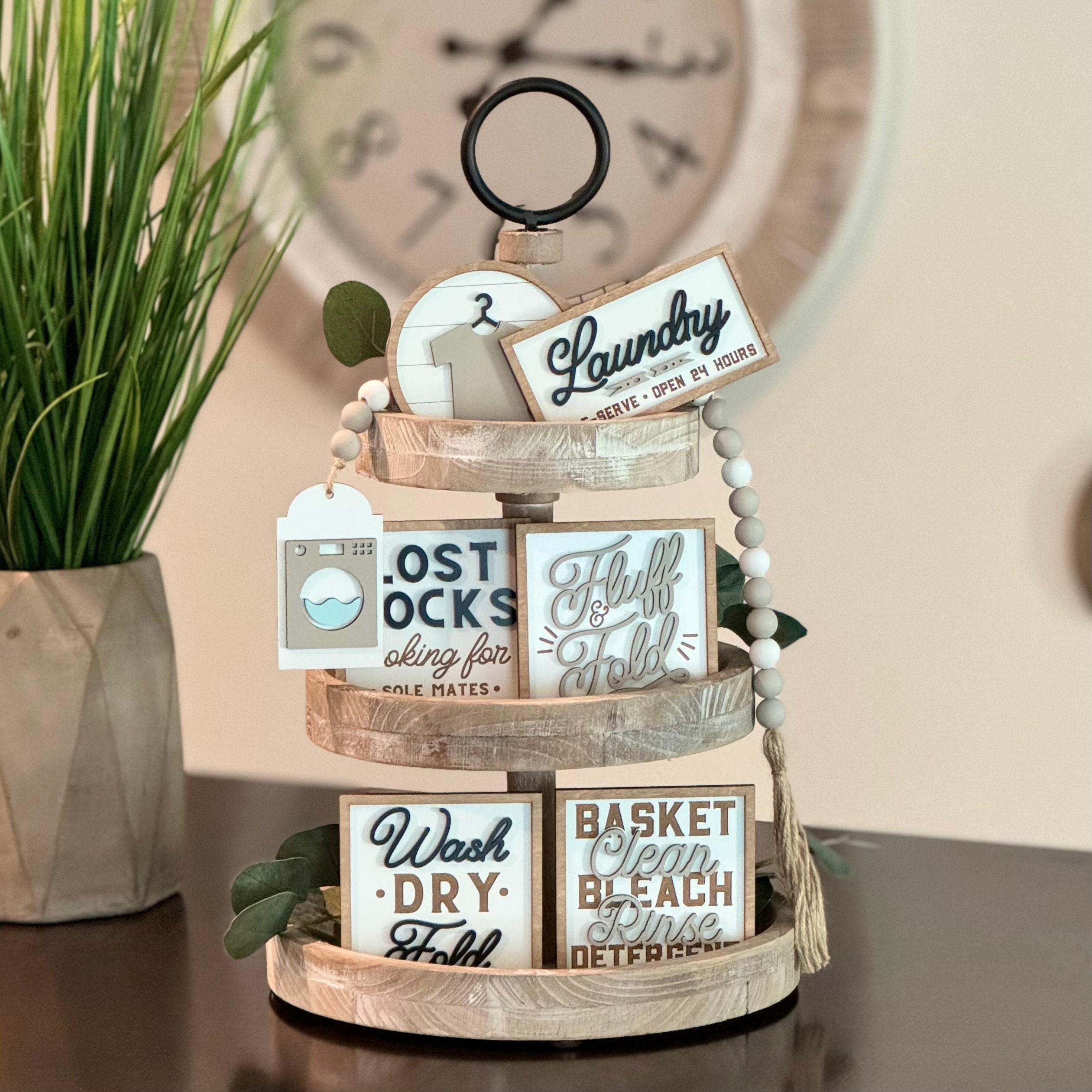 BUNDLE // Laundry Room Themed Tiered Tray Decor // Laundry Themed Signs ...