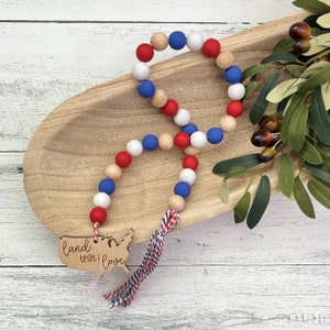 Patriotic Wooden Bead Garland // Farmhouse Beads // Americana Decor // Tiered Tray Decor // 4th of July Home Decor // Decorative Garland