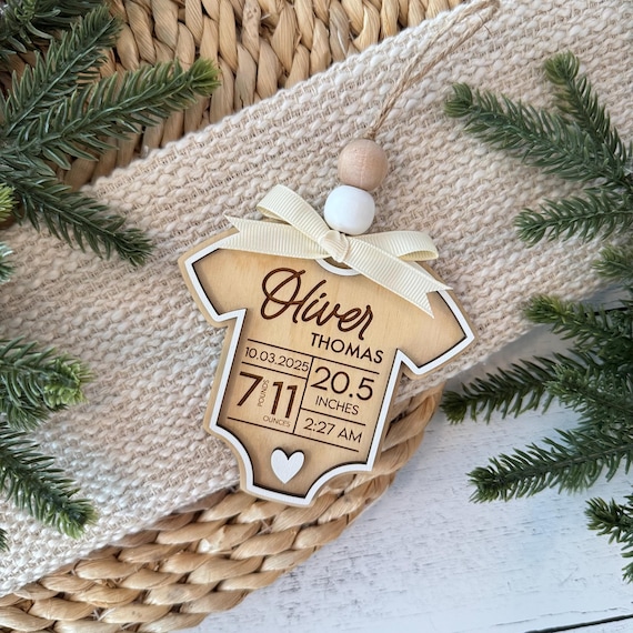 Personalized Baby Stats Ornament // Newborn Name Ornament // Birth Announcement Gift // Baby Keepsake // Infant Bodysuit Christmas Ornament