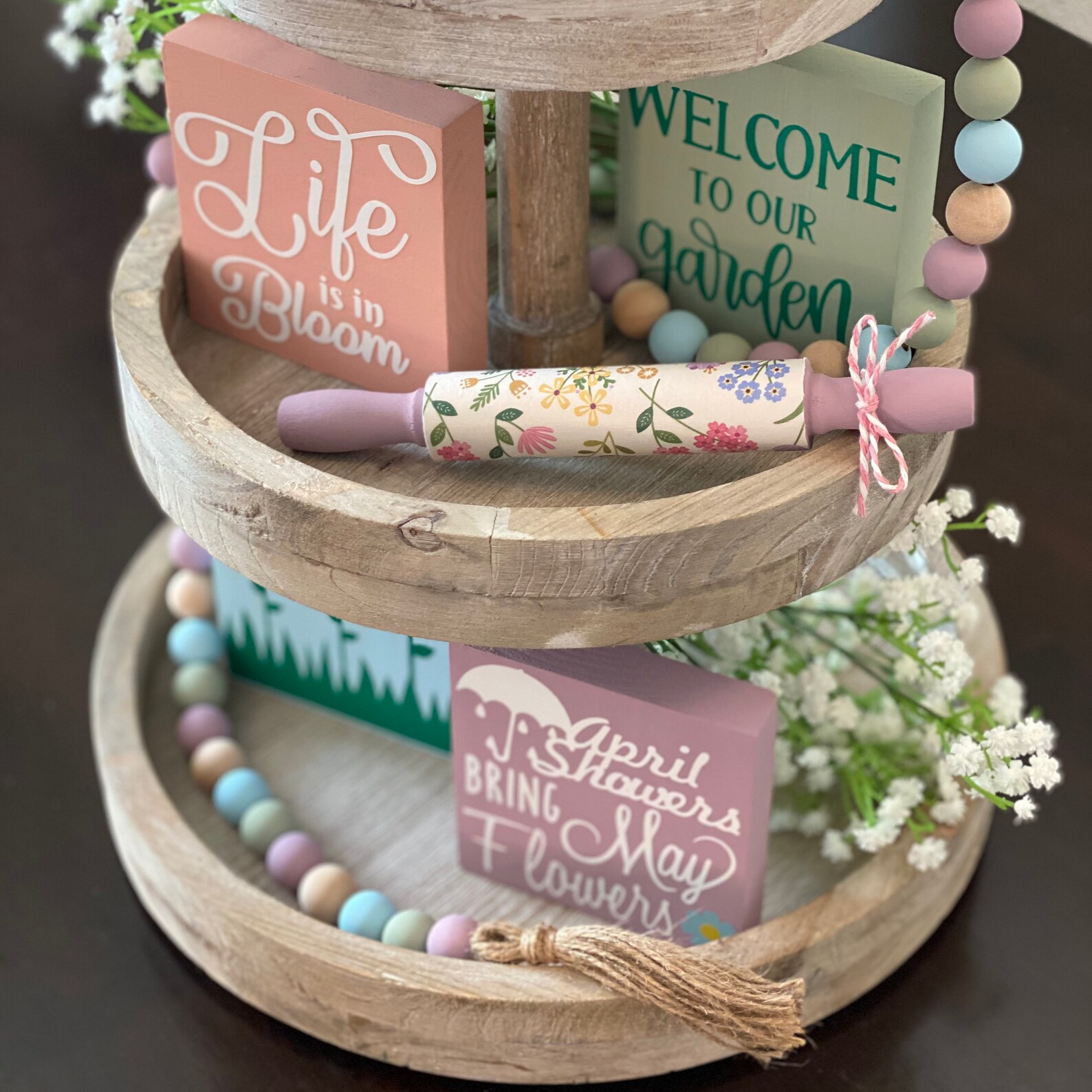 Tier Signs Tier Tray Signs // Spring Signs // Spring Decor // Wood Signs // Tiered ...