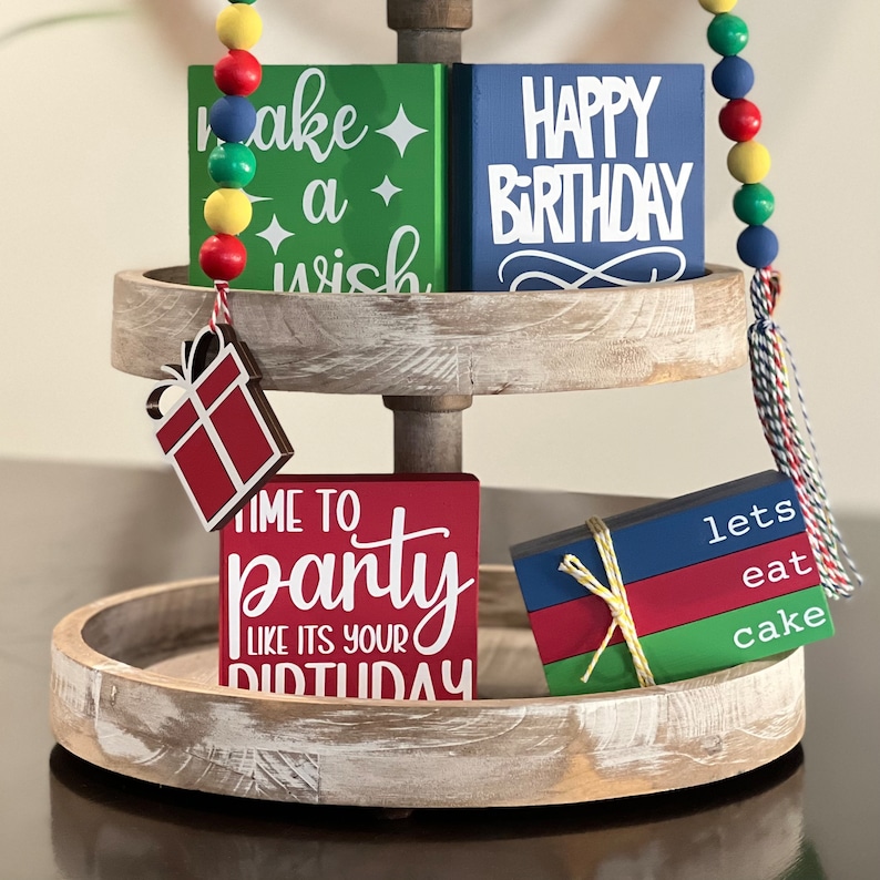 BUNDLE // Birthday Themed Tiered Tray Decor // Birthday Tiered Etsy