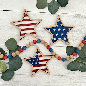 Patriotic Wooden Decorative Stars // 4th of July Decor // 4th of July Tiered Tray Decor // Americana Decor // Memorial Day Decor