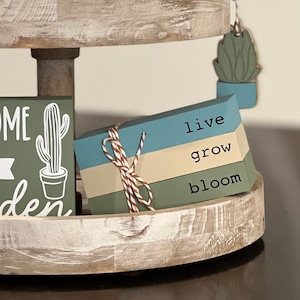 Mini Tier Tray Books // Plant Themed Mini Book Stack // Succulent Themed Decor // Wooden Books // Tiered Tray Decor // Plant Tier Tray Decor