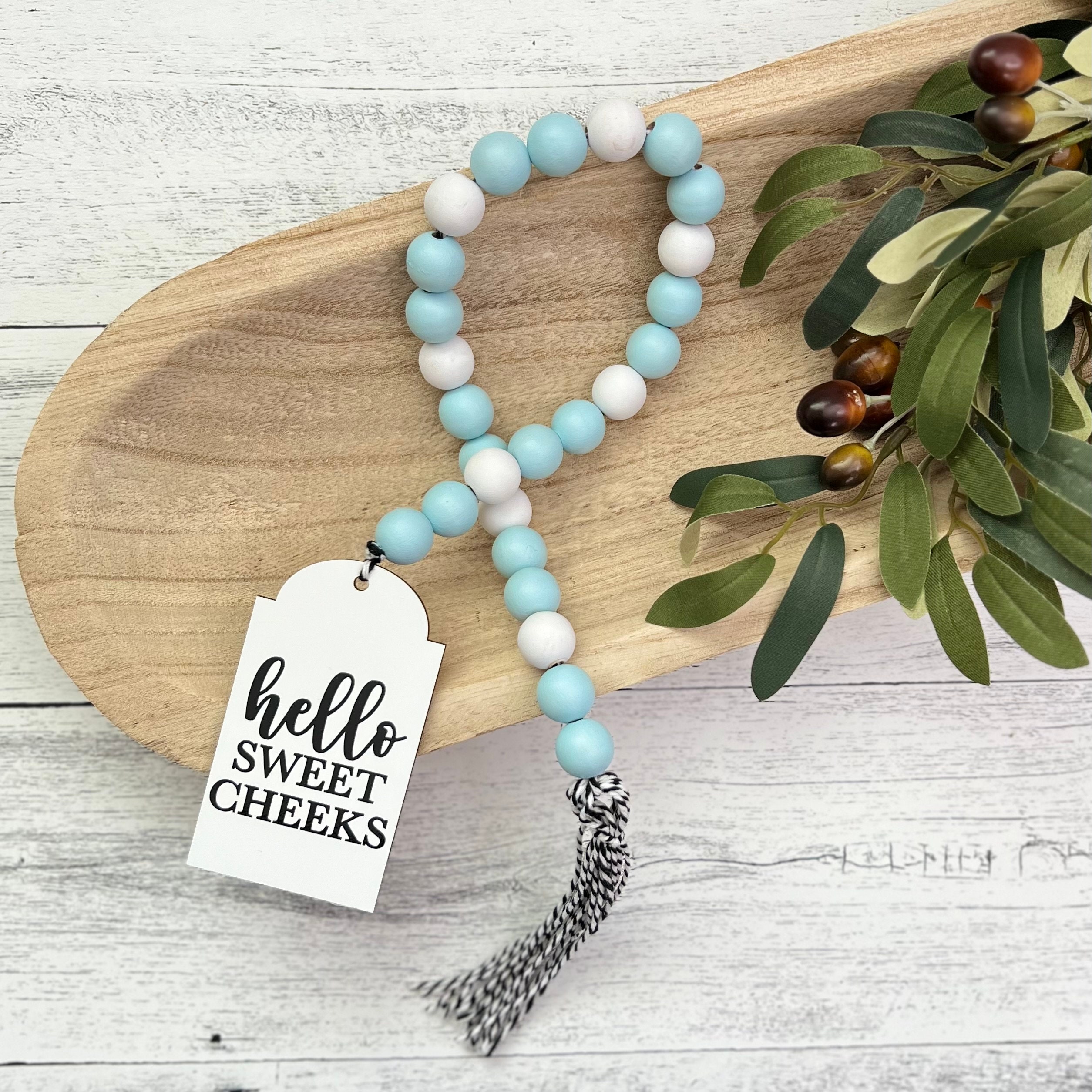 Bathroom Themed Wooden Bead Garland // Farmhouse Beads // Farmhouse Decor // Tiered Tray Decor // Bathroom Decor // Decorative Garland