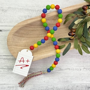 Back To School Wooden Bead Garland // Farmhouse Beads // Teacher Decor // Tiered Tray Decor // Back To School Decor // Decorative Garland