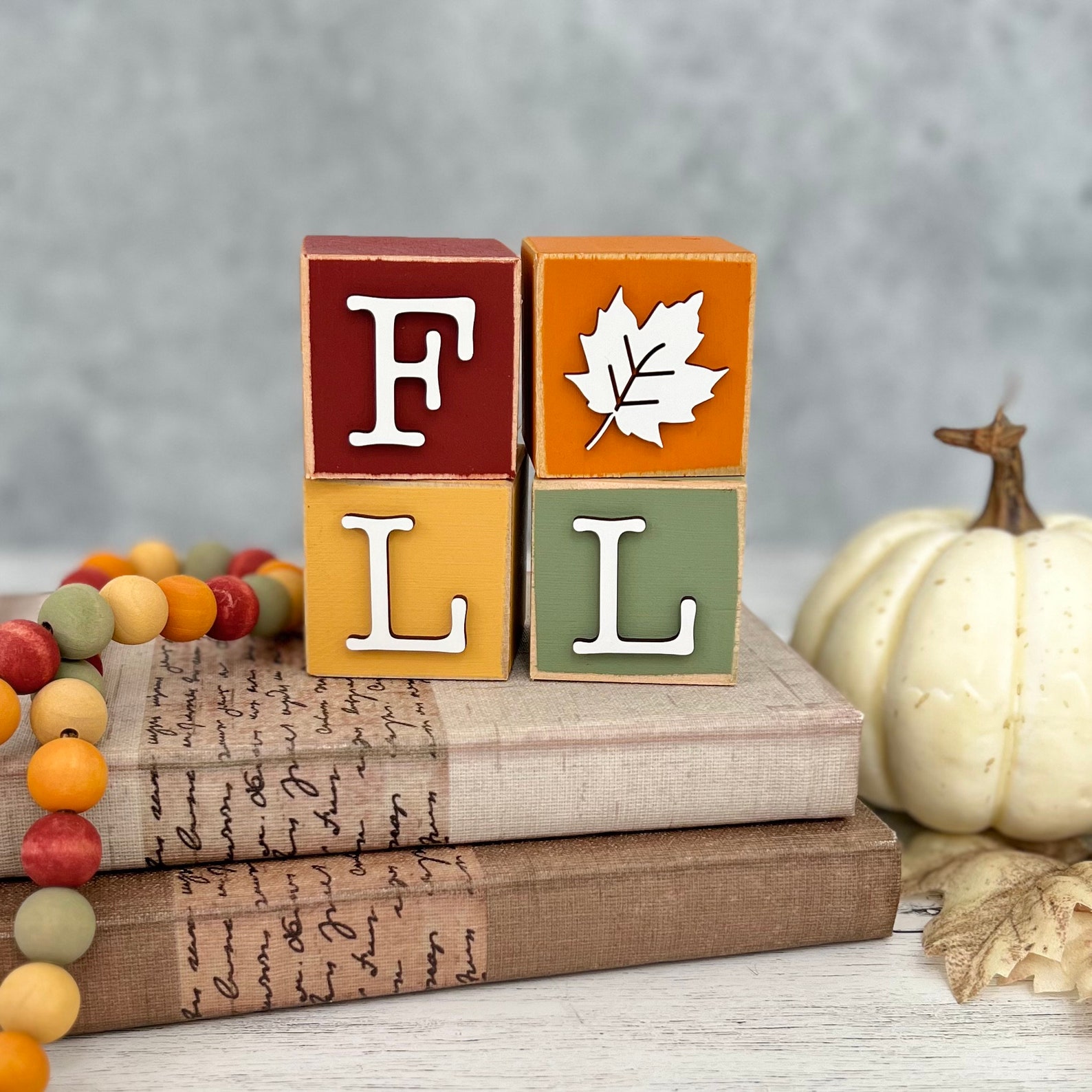 SET // Fall Stacking Wooden Blocks // Fall Tiered Tray Decor // Autumn ...