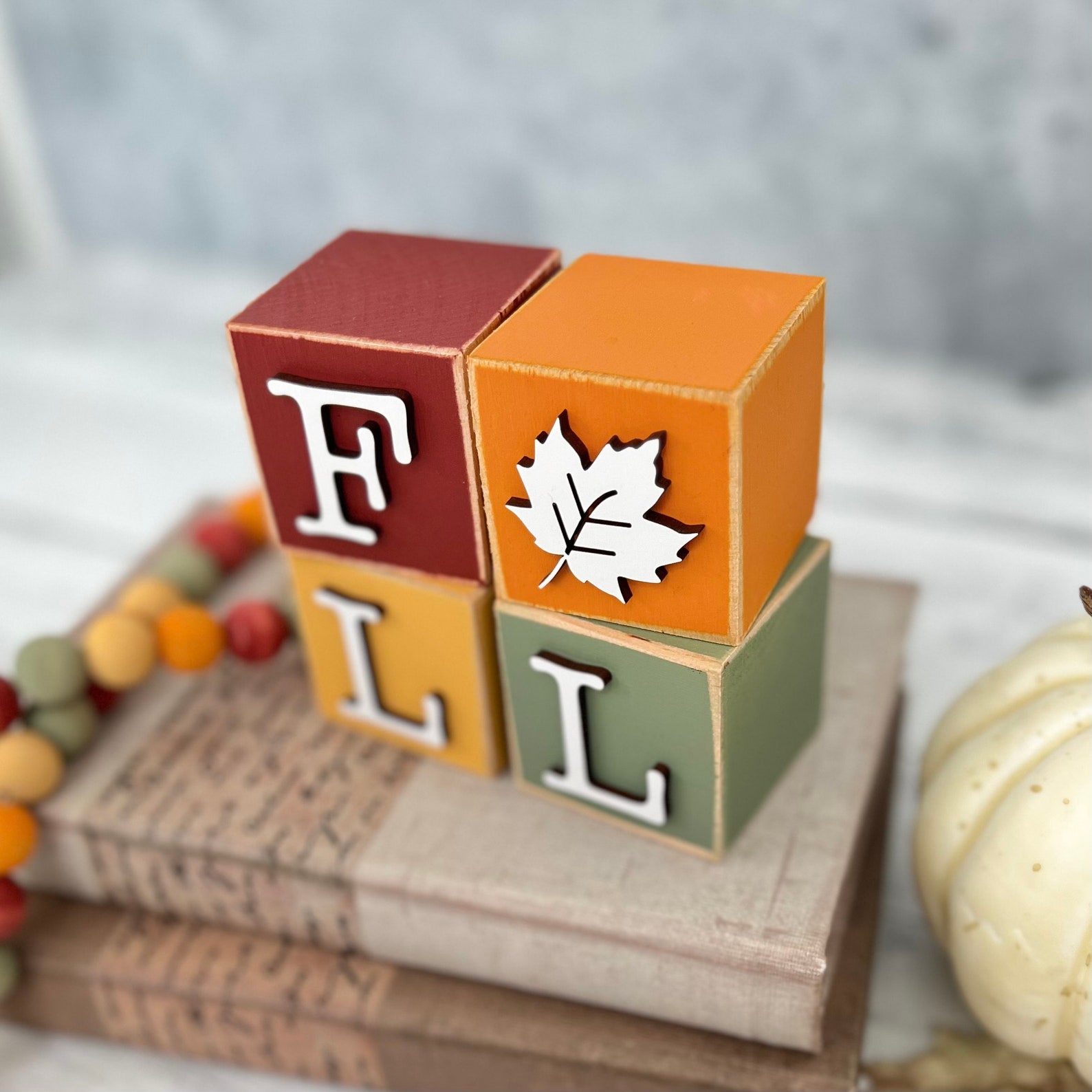 SET // Fall Stacking Wooden Blocks // Fall Tiered Tray Decor // Autumn ...