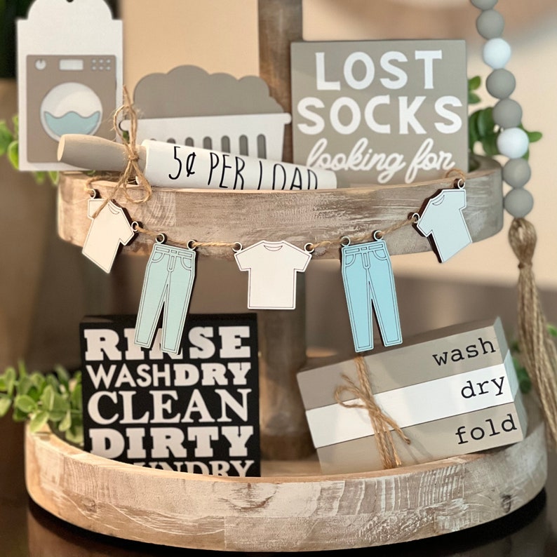 BUNDLE // Laundry Room Themed Tiered Tray Decor // Laundry Etsy