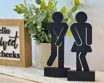 Menschen Regal Sitzkissen Set // Lustiges massives Holz Badezimmer Dekor // Witziges Restroom Geschenk // Modernes Toilettenschild