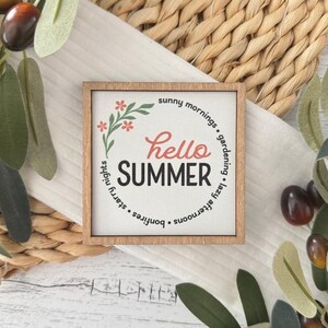 Mini Framed Summer Themed Sign // Hello Summer // Mini Summer Sign // Mini Summer Themed Sign // Miniature Wooden Framed Tier Tray Sign