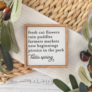 Mini Framed Spring Sign // Hello Spring Sign // Mini Spring Sign // Miniature Wooden Framed Spring Sign // Framed Tier Tray Sign