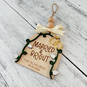 Newlywed Christmas Ornament // First Christmas Married Ornament // Wedding Ornament // Personalized Ornament // Married And Bright Ornament image 4