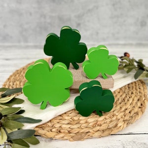 Chunky Wood Shamrock Shelf Sitter // St. Patrick&#39;s Day Tiered Tray Decor // St. Patrick&#39;s Day Wooden Clover Cutout // Irish Shelf Decor