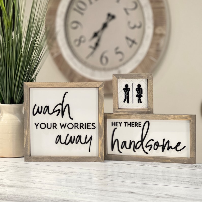 Framed Bathroom Sign // Wash Your Worries Away // Chunky - Etsy
