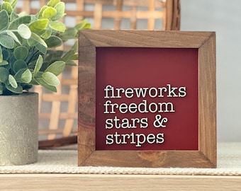 Wooden Framed Fourth of July Words Sign // 4th of July Shelf Decor // Americana Wall Sign // Independence Day Mantel Decoration