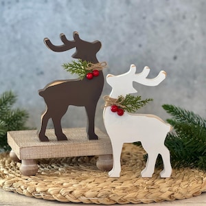 Chunky Wood Reindeer Shelf Sitter // Christmas Tiered Tray Decor // Farmhouse Christmas Decoration // Christmas Reindeer Wooden Cutout
